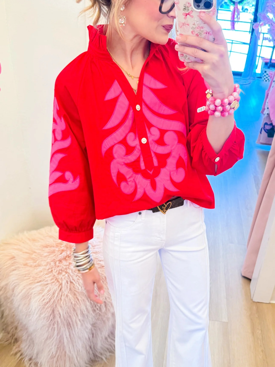 Abstract Puff Sleeve Top