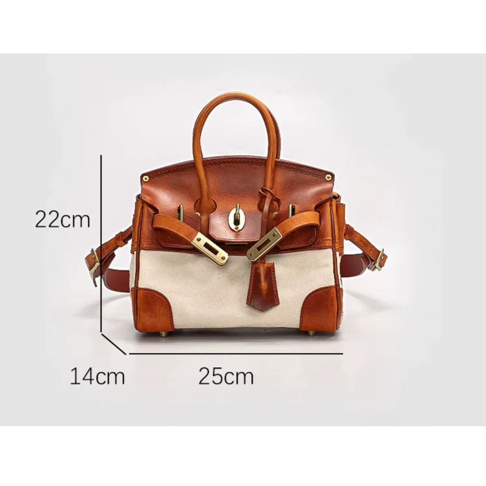 Two-Tone Canvas And Leather Handbag