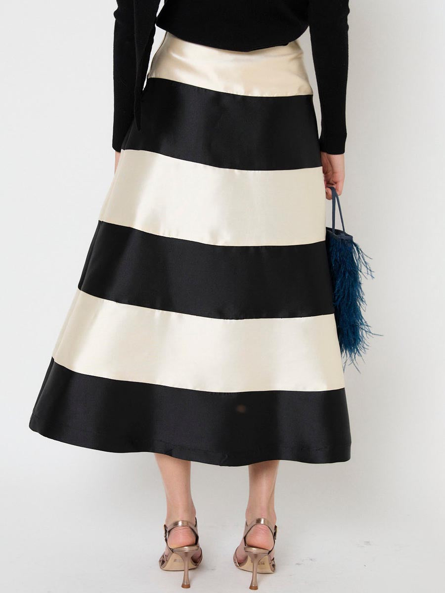 Color Block High Waist Midi Skirt