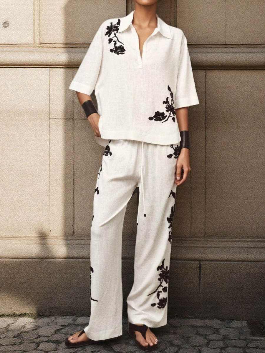 Embroidery Comfortable Linen Suit