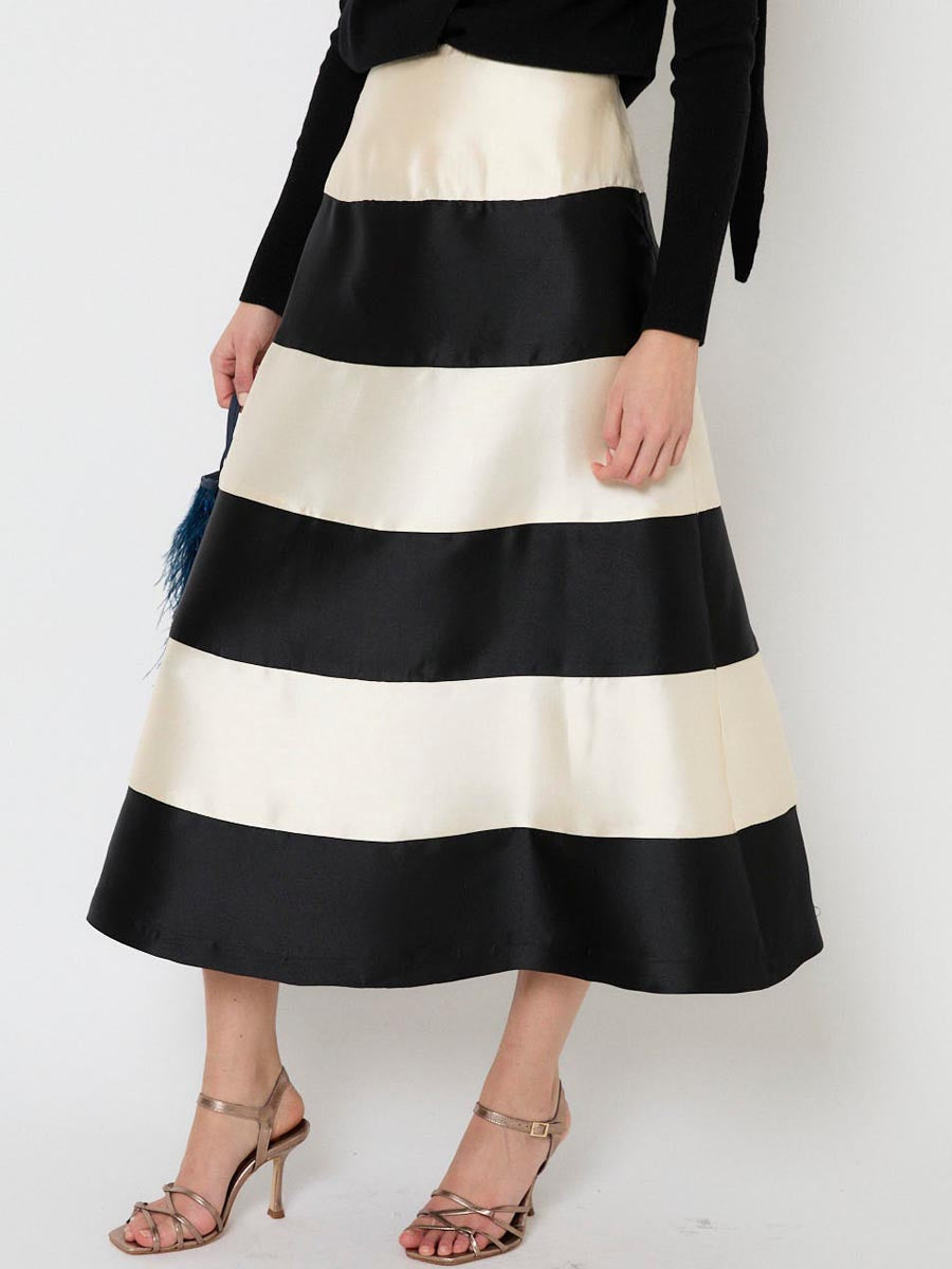 Color Block High Waist Midi Skirt