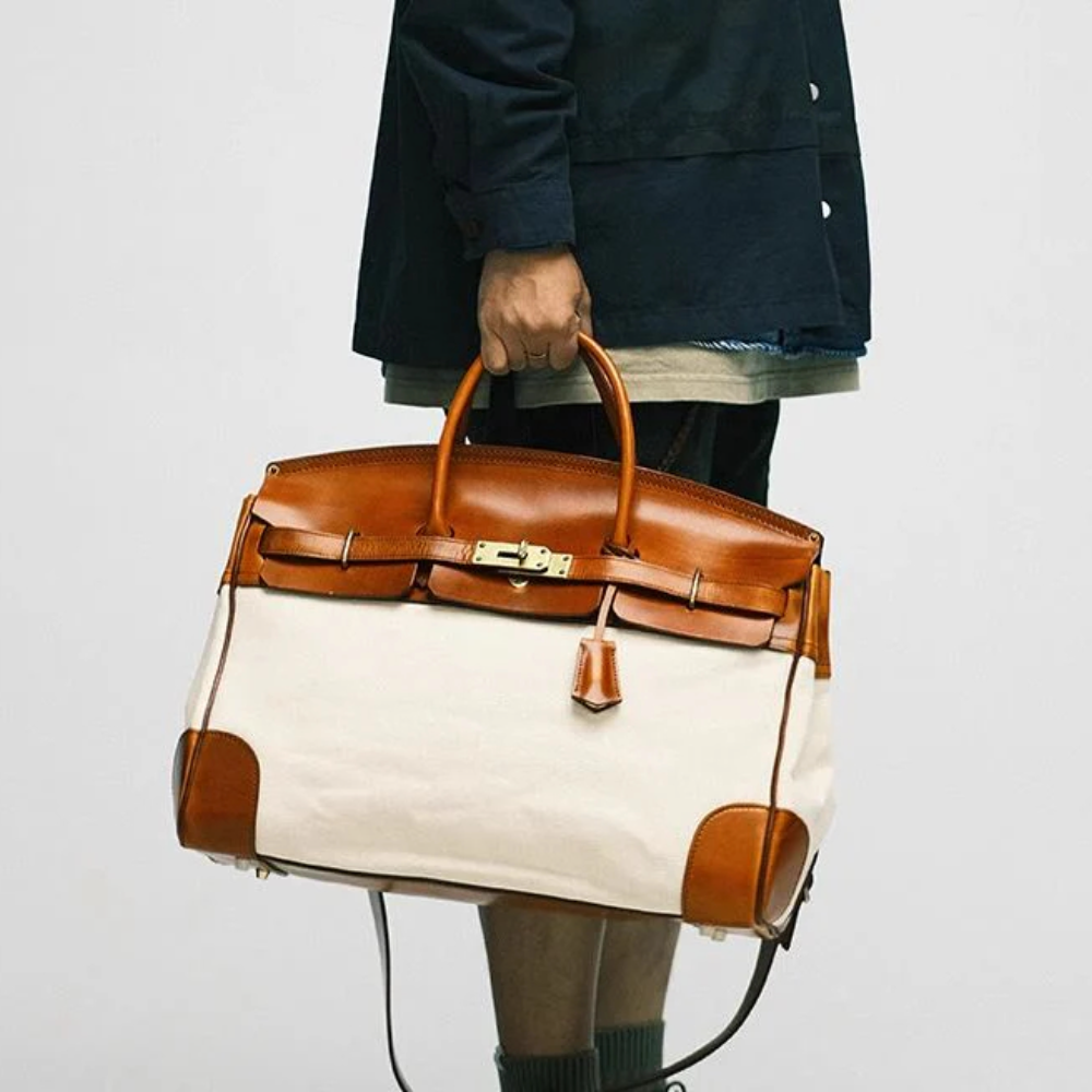 Two-Tone Canvas And Leather Handbag
