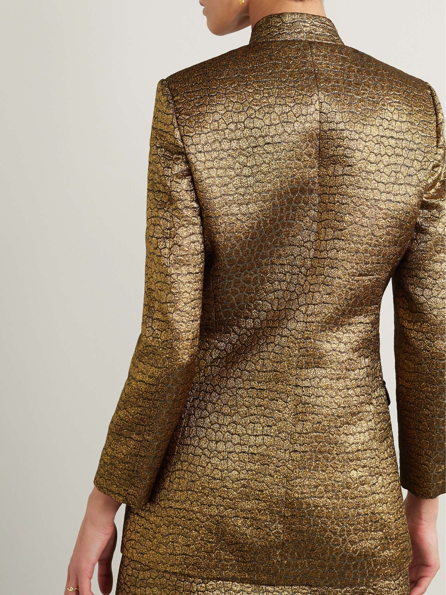 Jacquard Stand Collar Gold Coat