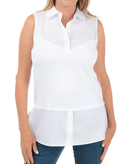 Stretchy Tank With Shirt Collar