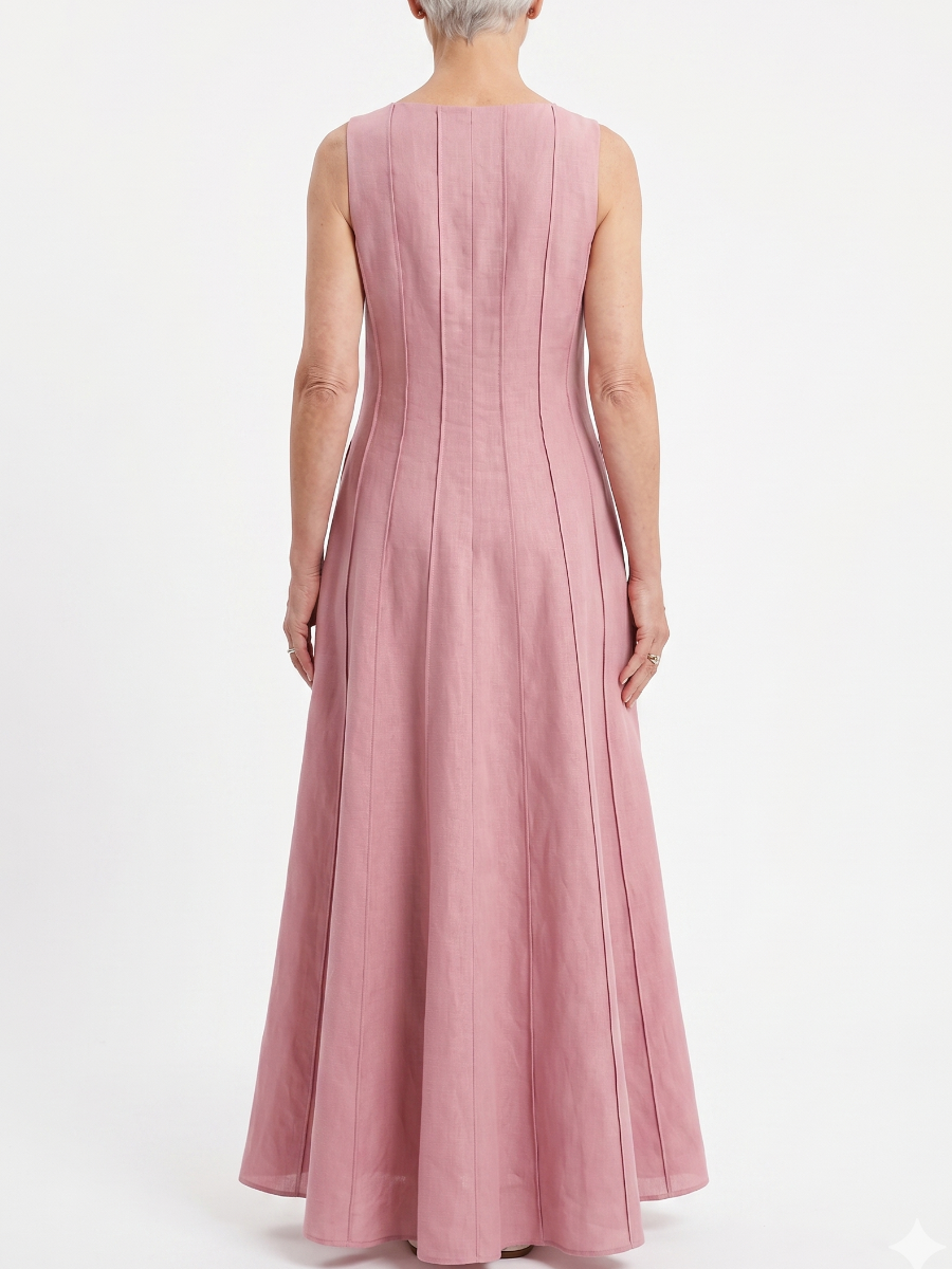 Timeless Grace | Dusty Pink Paneled Sleeveless Maxi Dress