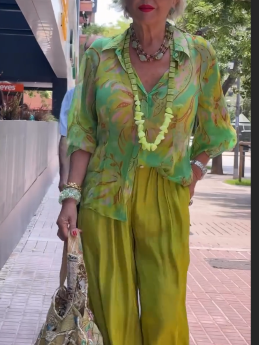 Vibrant Abstract Print Sheer Chiffon Blouse