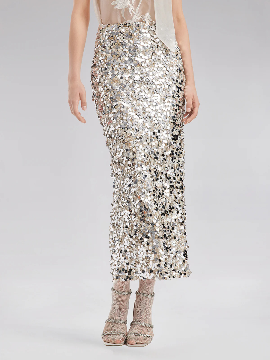 Sequin Embellished Stretch Skirt