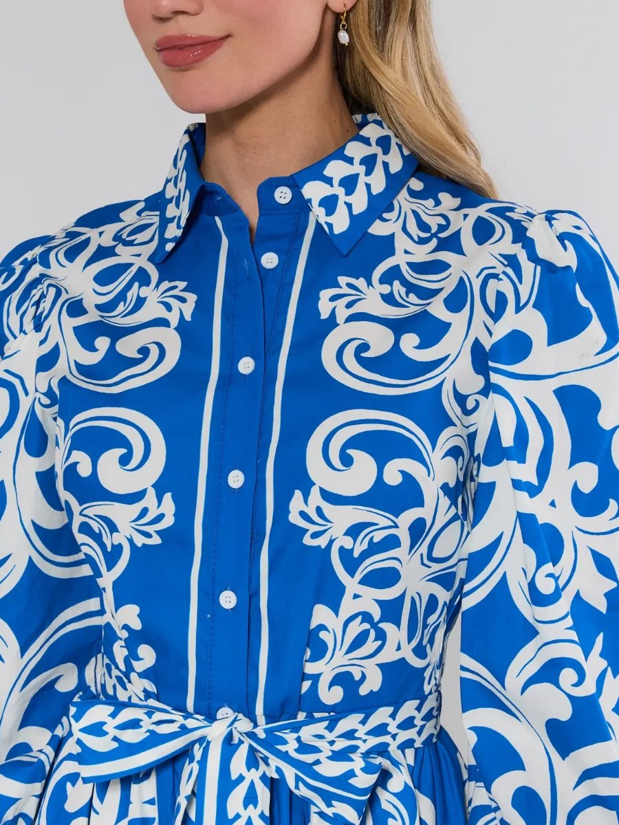 Daphne Blue Printed Short Dress