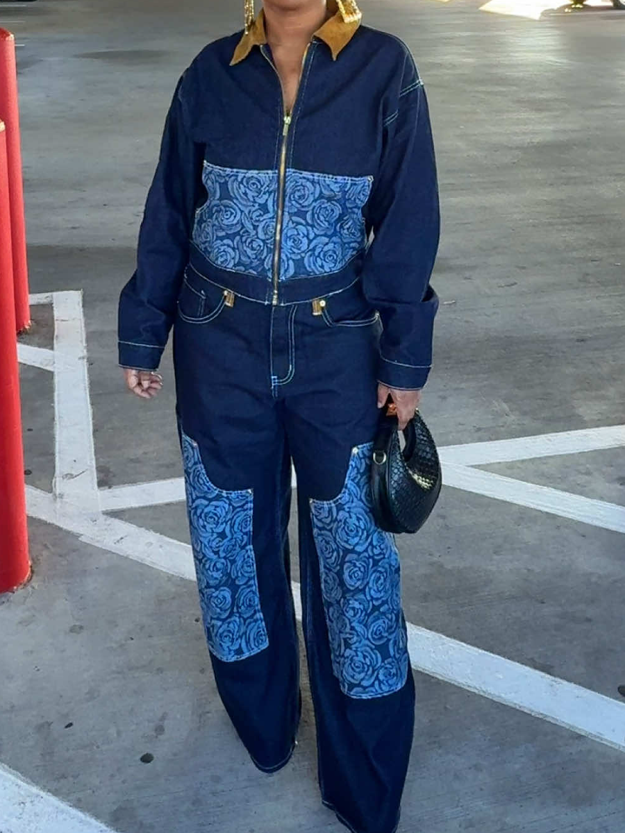 Denim Floral Jacquard Set