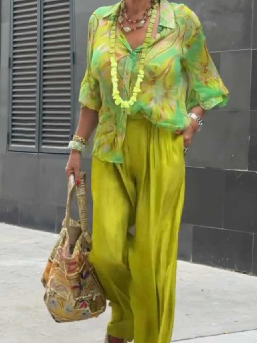 Vibrant Abstract Print Sheer Chiffon Blouse