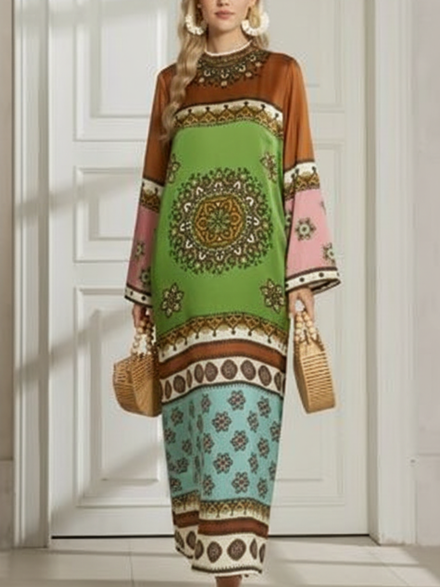 Bohemian Mixed-Print Silk-Blend Maxi Dress
