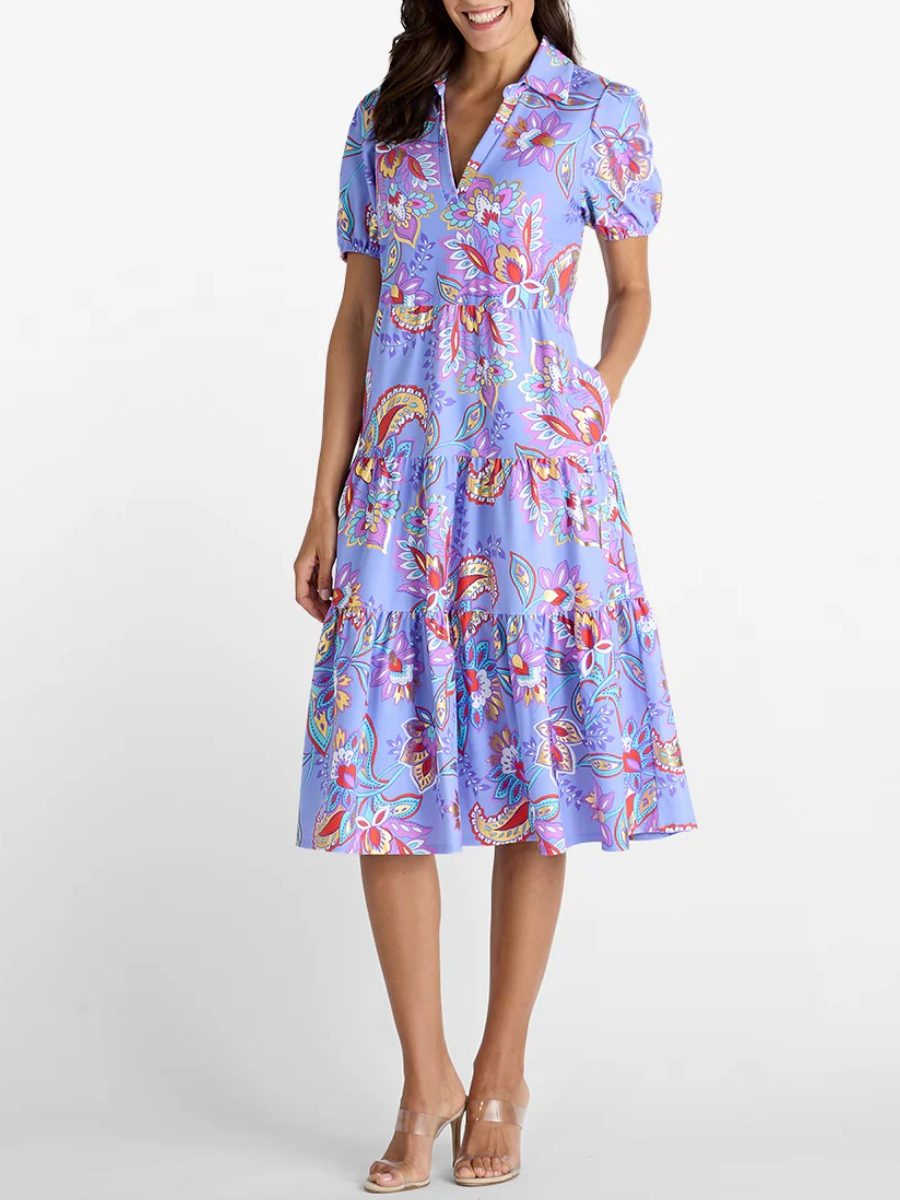 Periwinkle Paisley Floral Tiered Midi Dress