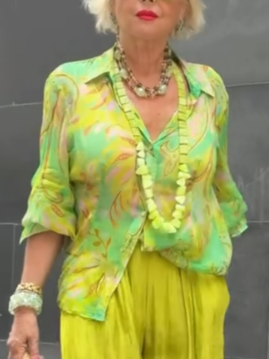 Vibrant Abstract Print Sheer Chiffon Blouse