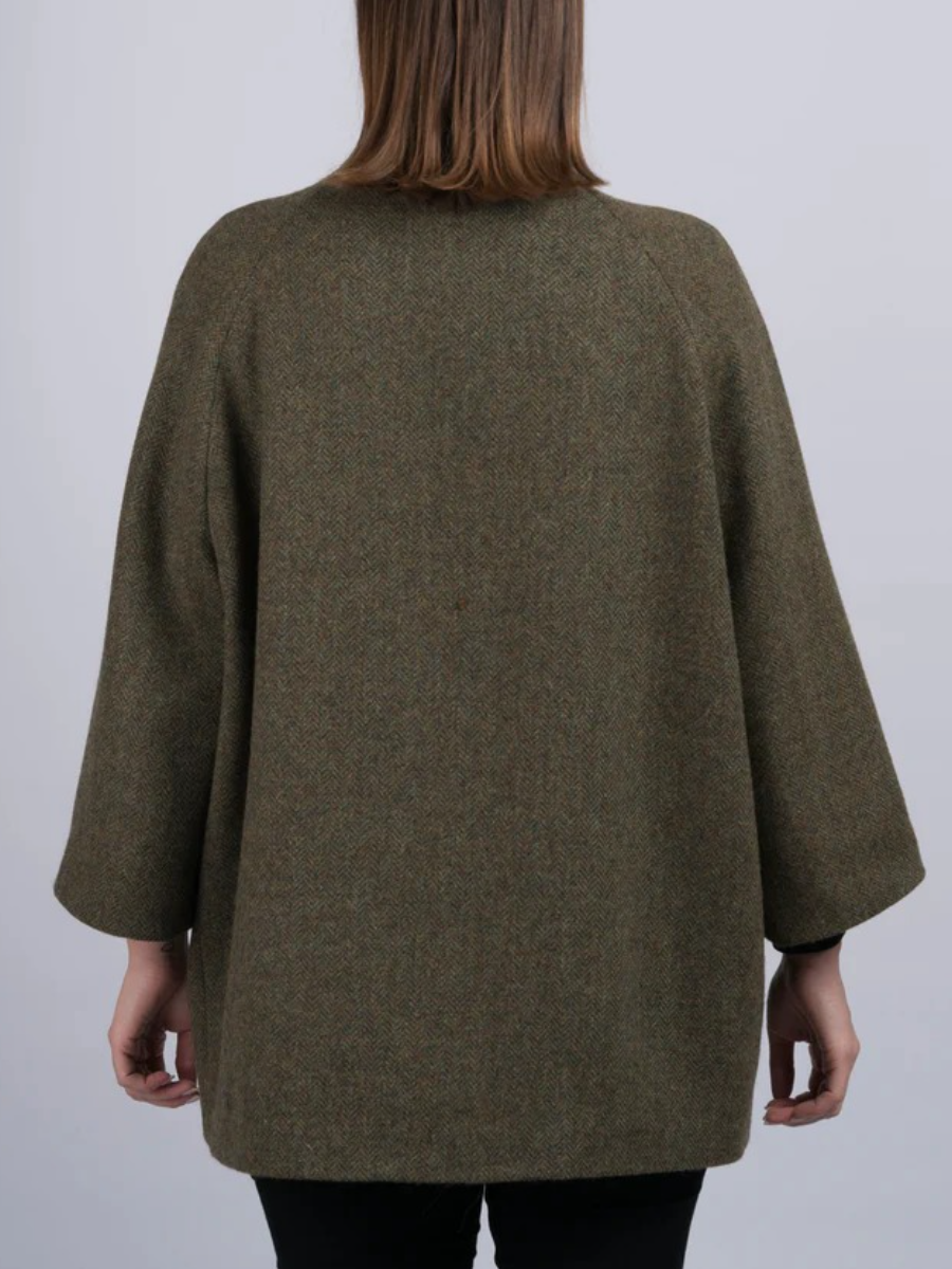 Women's Moss Green Tweed Cape Coat
