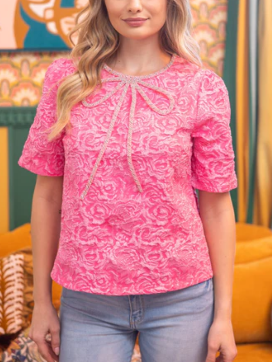 Bows And Bliss Floral Jacquard Top