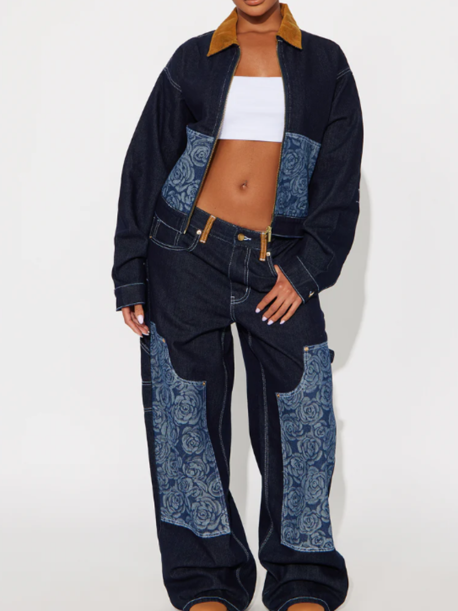 Denim Floral Jacquard Set