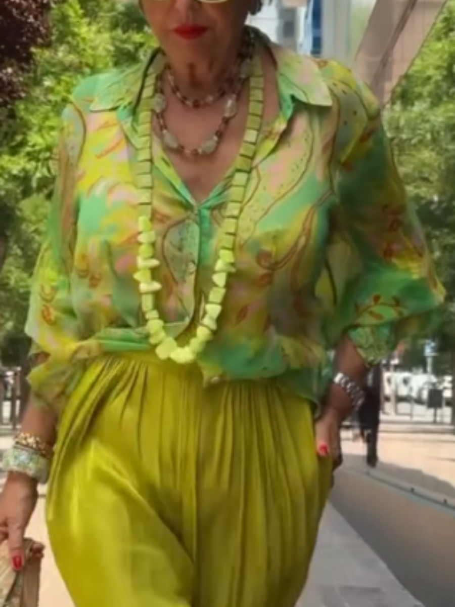 Vibrant Abstract Print Sheer Chiffon Blouse