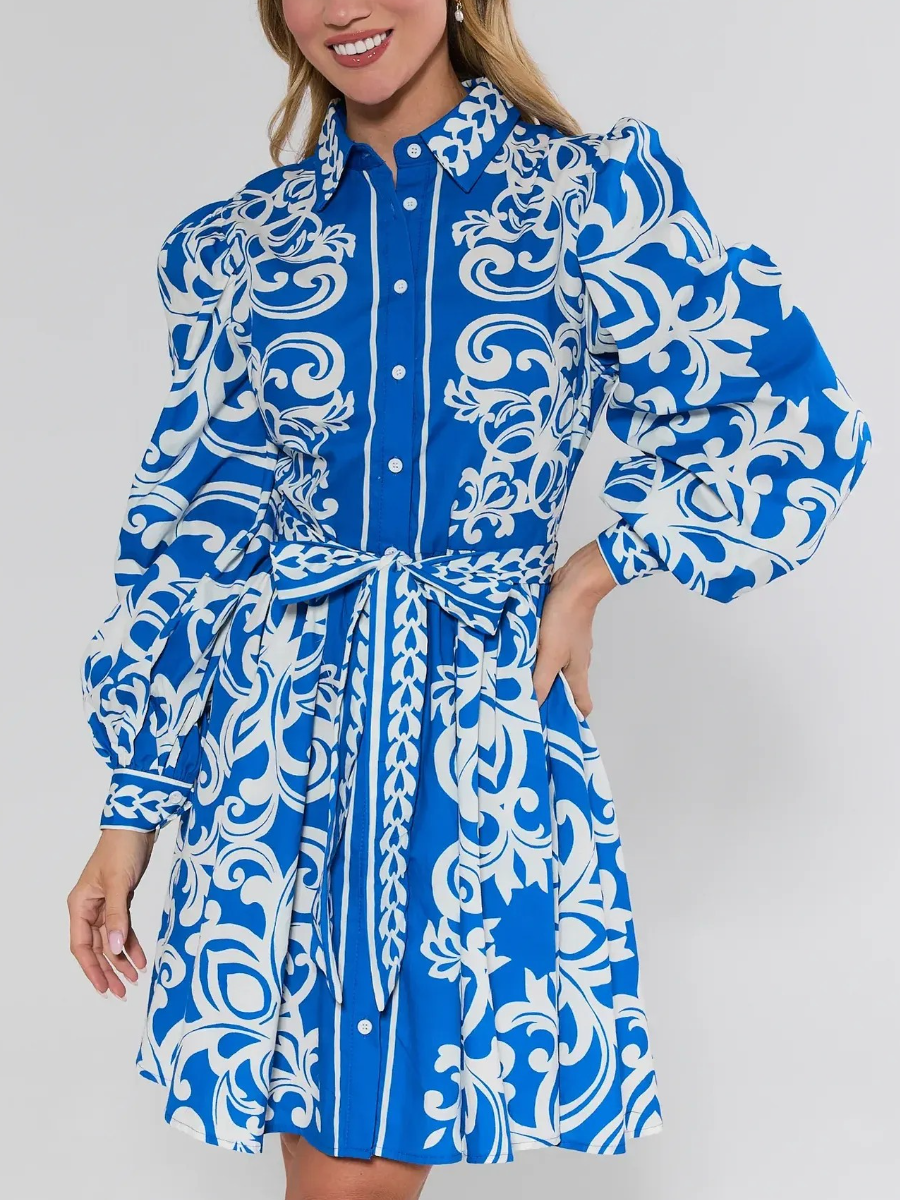 Daphne Blue Printed Short Dress