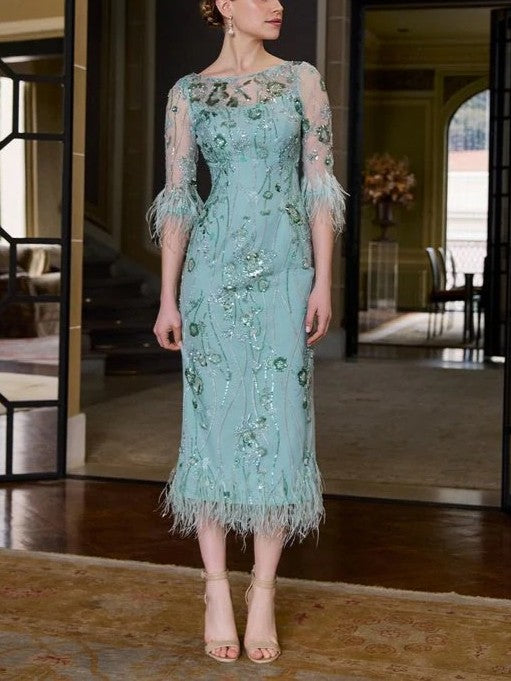 Mint Beaded Feather Dress
